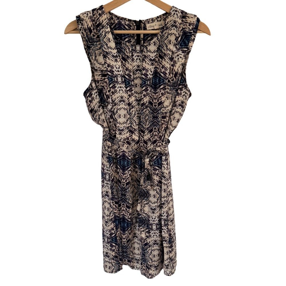 Olive & Oak Boho Print Dress Tie Waist Lightweight Sleeveless Midi Small